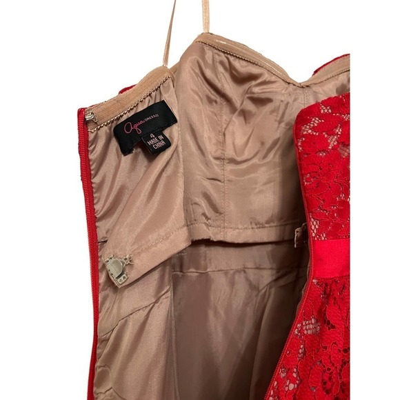 Red Aqua Sweetheart Neckline Strapless Lace Dress Size 4 - Picture 5 of 7